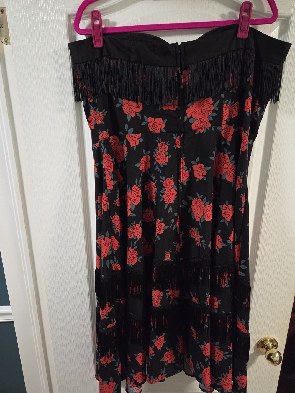 MISSING STRAPS- READ BELOW-Unique Vintage Black Floral Swing Midi Dress- Size 1x - Picture 6 of 10